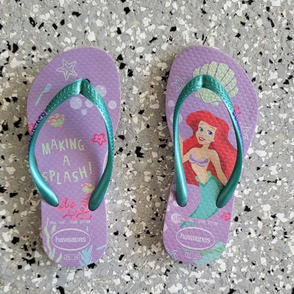 Purple Little Mermaid Havaianas size 10 children flip flops